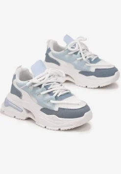 Biało-Niebieskie Sneakersy Ozdobnie Sznurowane z Wycięciami na Grubej Podeszwie Selvia