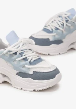 Biało-Niebieskie Sneakersy Ozdobnie Sznurowane z Wycięciami na Grubej Podeszwie Selvia