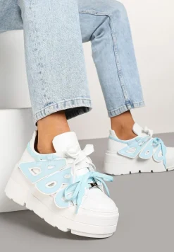 Biało-Niebieskie Sneakersy Vices na Płaskiej Podeszwie z Geometryczną Aplikacją Nelenith