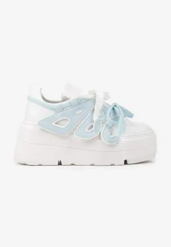 Biało-Niebieskie Sneakersy Vices na Płaskiej Podeszwie z Geometryczną Aplikacją Nelenith