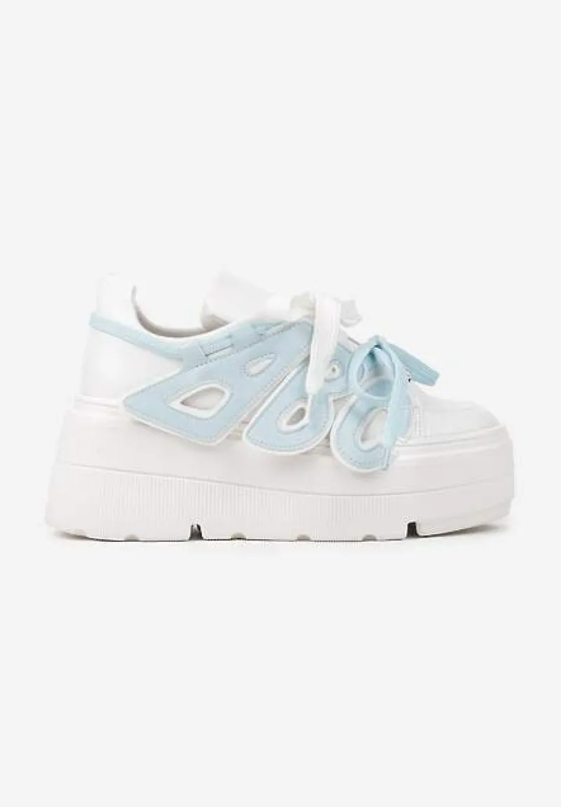 Biało-Niebieskie Sneakersy Vices na Płaskiej Podeszwie z Geometryczną Aplikacją Nelenith
