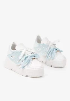 Biało-Niebieskie Sneakersy Vices na Płaskiej Podeszwie z Geometryczną Aplikacją Nelenith