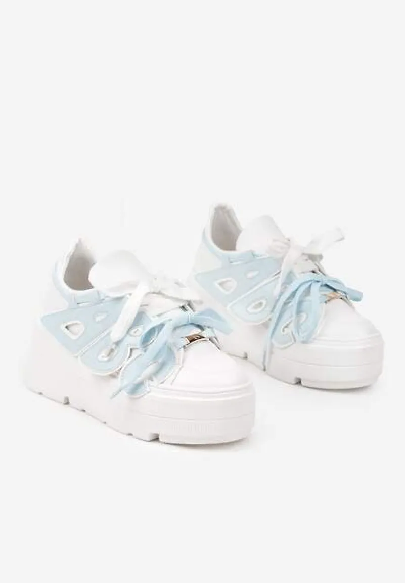 Biało-Niebieskie Sneakersy Vices na Płaskiej Podeszwie z Geometryczną Aplikacją Nelenith