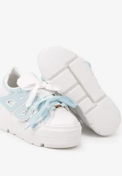 Biało-Niebieskie Sneakersy Vices na Płaskiej Podeszwie z Geometryczną Aplikacją Nelenith