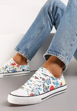 Biało-Niebieskie Sznurowane Trampki z Grubą Podeszwą i Cholewką Przed Kostkę Ahirte