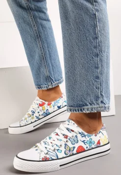 Biało-Niebieskie Sznurowane Trampki z Grubą Podeszwą i Cholewką Przed Kostkę Ahirte