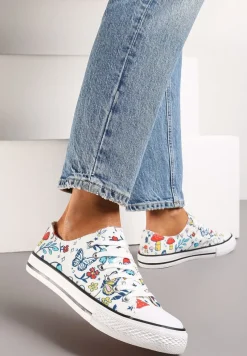 Biało-Niebieskie Sznurowane Trampki z Grubą Podeszwą i Cholewką Przed Kostkę Ahirte