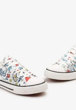 Biało-Niebieskie Sznurowane Trampki z Grubą Podeszwą i Cholewką Przed Kostkę Ahirte