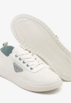 Biało-Niebieskie Tenisówki z Cholewką z Perforacją i Ozdobną Aplikacją Emmio