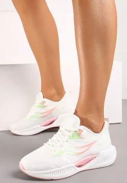 Biało-Różowe Buty Sportowe na Płaskiej Podeszwie ze Sznurowaniem Assah