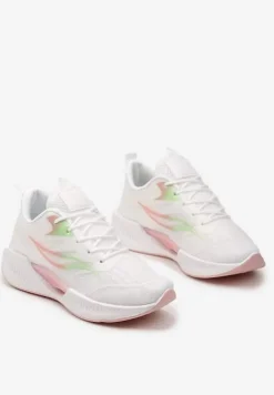 Biało-Różowe Buty Sportowe na Płaskiej Podeszwie ze Sznurowaniem Assah