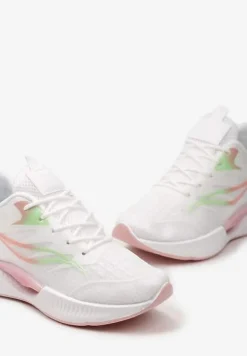 Biało-Różowe Buty Sportowe na Płaskiej Podeszwie ze Sznurowaniem Assah