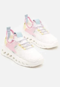 Biało-Różowe Buty Sportowe Sneakersy Siateczkowe na Tłoczonej Platformie Lurilia