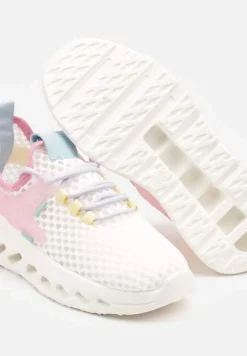 Biało-Różowe Buty Sportowe Sneakersy Siateczkowe na Tłoczonej Platformie Lurilia