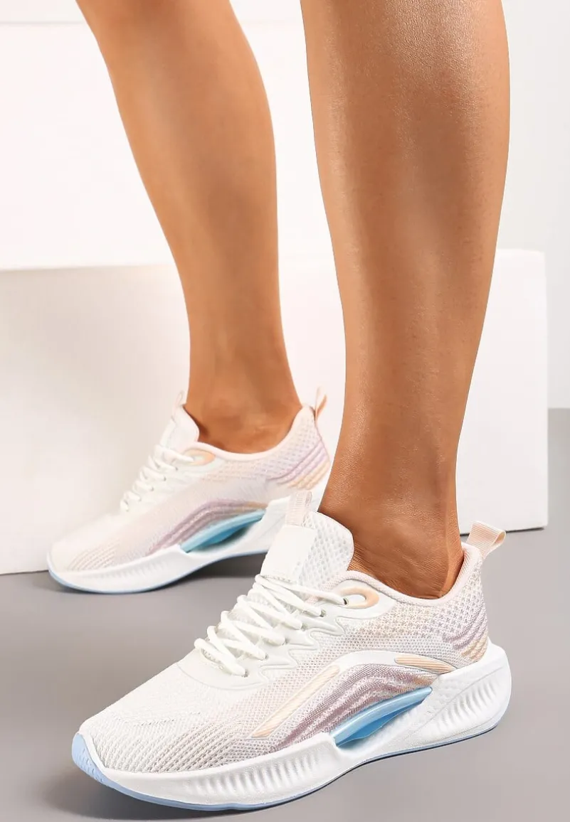 Biało-Różowe Buty Sportowe z Siateczki z Ozdobną Wstawką na Podeszwie Yllaria