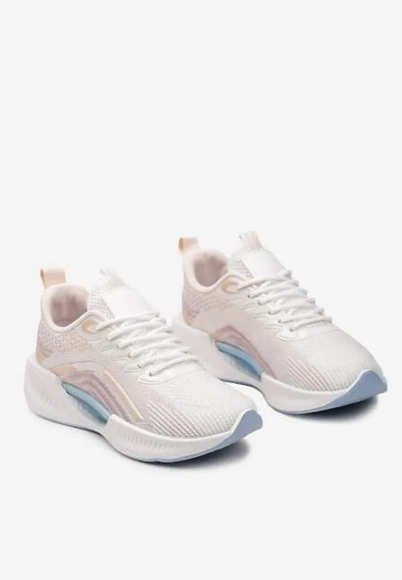Biało-Różowe Buty Sportowe z Siateczki z Ozdobną Wstawką na Podeszwie Yllaria