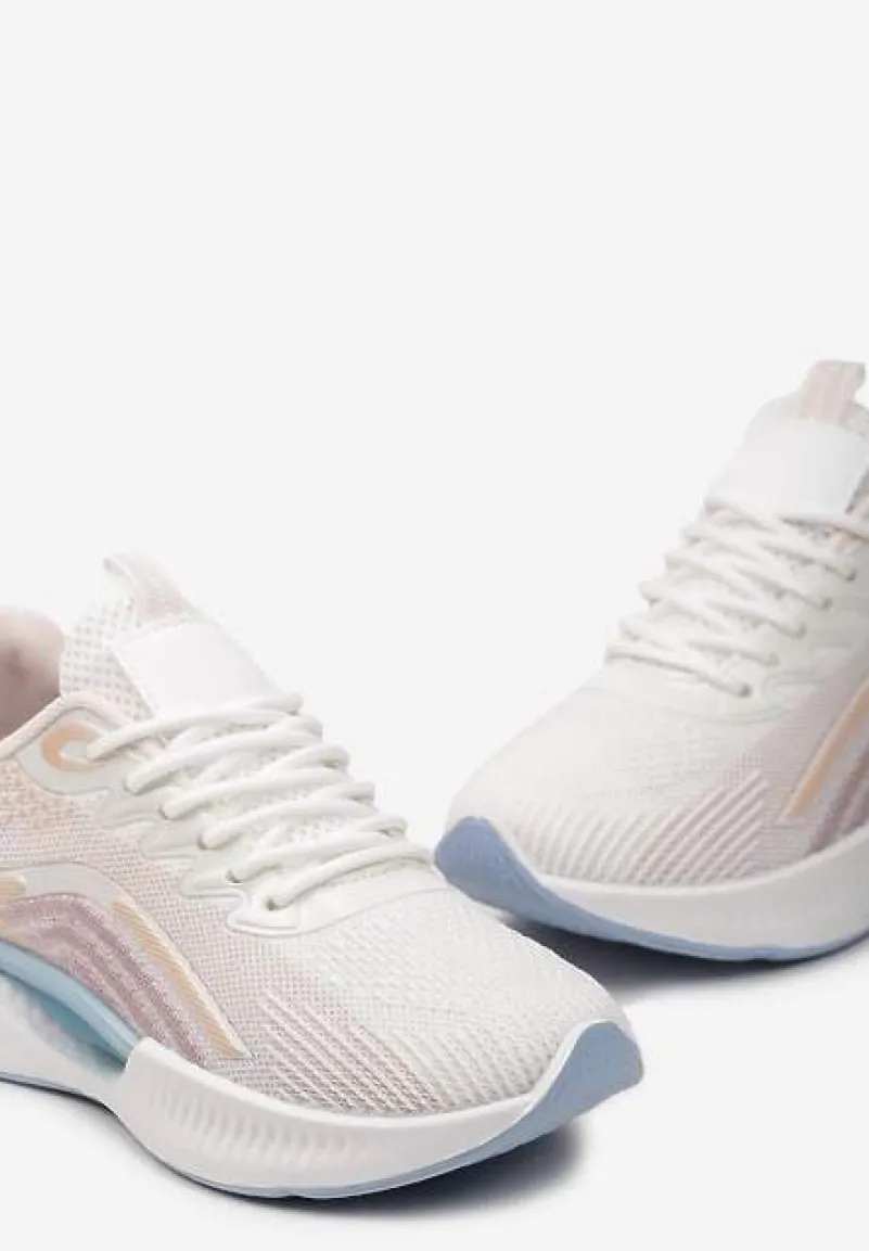 Biało-Różowe Buty Sportowe z Siateczki z Ozdobną Wstawką na Podeszwie Yllaria