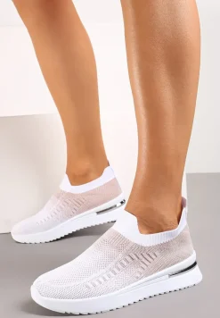 Biało-Różowe Buty Sportowe z Nadrukiem Obmre i Skarpetkową Cholewką Erinevia