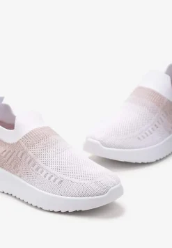 Biało-Różowe Buty Sportowe z Nadrukiem Obmre i Skarpetkową Cholewką Erinevia