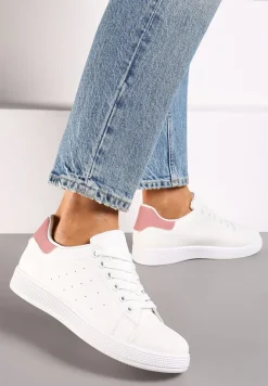 Biało-Różowe Casualowe Sneakersy na Płaskiej Podeszwie Aniefra