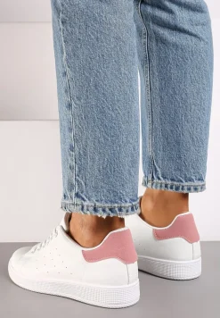 Biało-Różowe Casualowe Sneakersy na Płaskiej Podeszwie Aniefra