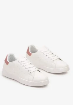 Biało-Różowe Casualowe Sneakersy na Płaskiej Podeszwie Aniefra