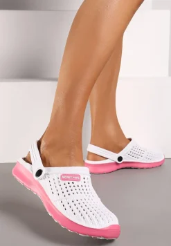 Biało-Różowe Klapki Piankowe z Wycięciami i Paskiem na Piętę Rissamae