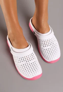 Biało-Różowe Klapki Piankowe z Wycięciami i Paskiem na Piętę Rissamae
