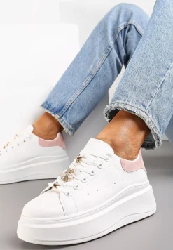 Biało-Różowe Sneakersy na Grubej Podeszwie Celessi