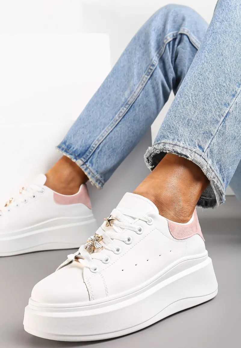 Biało-Różowe Sneakersy na Grubej Podeszwie Celessi