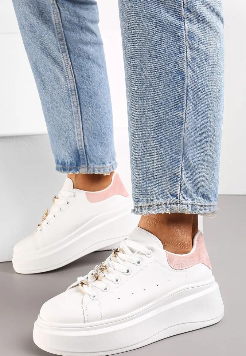 Biało-Różowe Sneakersy na Grubej Podeszwie Celessi