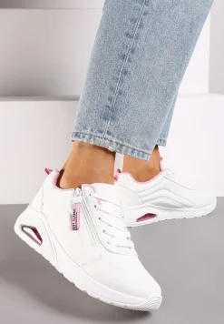 Biało-Różowe Sneakersy na Platformie z Przezroczystą Wstawką i Suwakiem z Napisami Valentinae