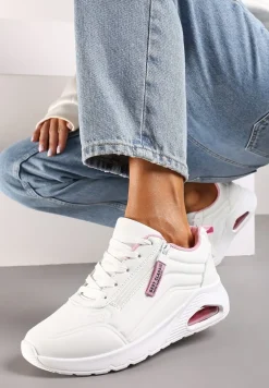 Biało-Różowe Sneakersy na Platformie z Przezroczystą Wstawką i Suwakiem z Napisami Valentinae
