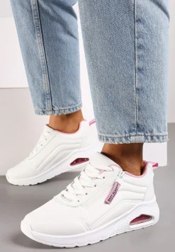Biało-Różowe Sneakersy na Platformie z Przezroczystą Wstawką i Suwakiem z Napisami Valentinae