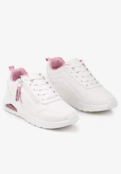 Biało-Różowe Sneakersy na Platformie z Przezroczystą Wstawką i Suwakiem z Napisami Valentinae