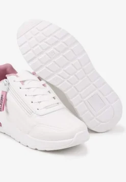 Biało-Różowe Sneakersy na Platformie z Przezroczystą Wstawką i Suwakiem z Napisami Valentinae