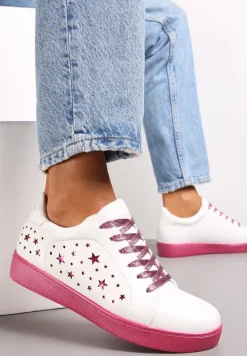 Biało-Różowe Sneakersy Sznurowane na Grubej Podeszwie Nensa