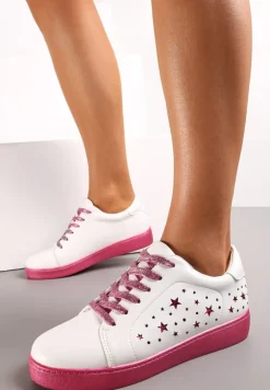 Biało-Różowe Sneakersy Sznurowane na Grubej Podeszwie Nensa