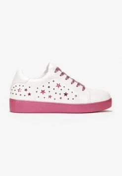 Biało-Różowe Sneakersy Sznurowane na Grubej Podeszwie Nensa