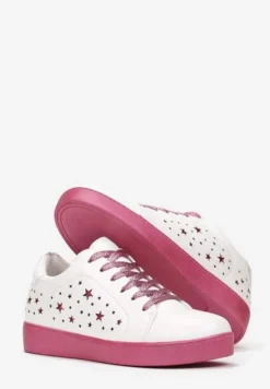 Biało-Różowe Sneakersy Sznurowane na Grubej Podeszwie Nensa