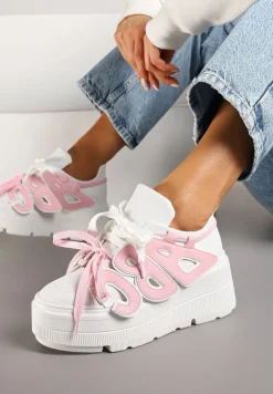 Biało-Różowe Sneakersy Vices na Płaskiej Podeszwie z Geometryczną Aplikacją Nelenith