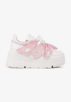 Biało-Różowe Sneakersy Vices na Płaskiej Podeszwie z Geometryczną Aplikacją Nelenith