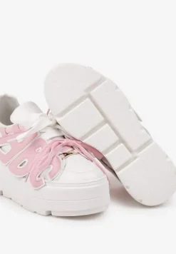 Biało-Różowe Sneakersy Vices na Płaskiej Podeszwie z Geometryczną Aplikacją Nelenith
