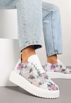 Biało-Różowe Sneakersy Vices na Platformie z Ażurową Cholewką Lumerise