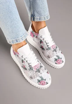Biało-Różowe Sneakersy Vices na Platformie z Ażurową Cholewką Lumerise