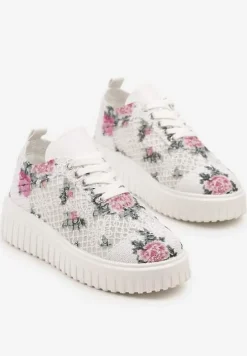Biało-Różowe Sneakersy Vices na Platformie z Ażurową Cholewką Lumerise