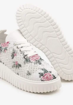 Biało-Różowe Sneakersy Vices na Platformie z Ażurową Cholewką Lumerise