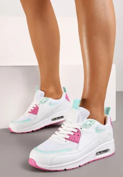 Biało-Różowe Sneakersy z Ekoskóry ze Sznurowaniami i Podeszwą Typu Air Walana