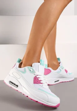 Biało-Różowe Sneakersy z Ekoskóry ze Sznurowaniami i Podeszwą Typu Air Walana