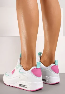 Biało-Różowe Sneakersy z Ekoskóry ze Sznurowaniami i Podeszwą Typu Air Walana